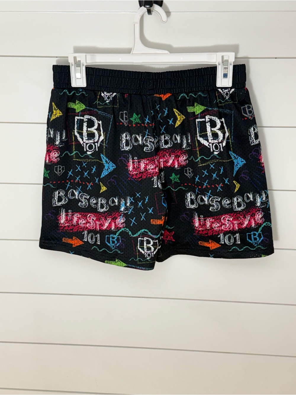 Kids Black Graphic Athletic Shorts with Multicolor Chalk Print - Picture 6 of 7